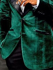 preiswerte Blazer &amp; Jacke-Herren Blazer-Jacke Smoking Modisch Brautkleider schlicht Samt Einfarbig Grün Reguläre Passform Einreiher mit zwei Knöpfen