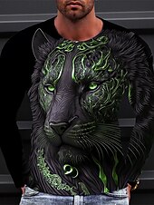 economico Magliette con stampa animale-Per uomo Pop art Animali maglietta Manica lunga maglietta Stampa 3D Girocollo Camicia Vintage Di tendenza Originale Esterno Giornaliero Sport Nero Vino Blu Primavera &amp; Autunno Abbigliamento S M L XL