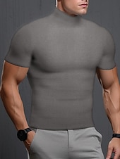 cheap Men&#039;s Casual T-shirts-Men&#039;s T Shirt Tee Top Short Sleeves Turtleneck Summer Plain Pit Strip Fashion Designer Basic Vacation Street Going out Black White Khaki Top Tee for Men