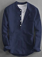 ieftine Clasic-Bărbați Cămașă cu guler bandă Cămașă popover Cămașă de vară Costum de plajă Cămașă casual Simplu Casual Zilnic Alb Albastru Închis Albastru Celest Deschis Bej Manșon Lung Guler Primavara vara