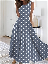 abordables Vestidos florales-Mujer Estampado Vestido vintage vestido largo vestido largo Elegante A Lunares Cuello Barco Sin Mangas Diario Cita Verano Primavera Azul Piscina Verde Oscuro