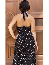 abordables Robes de vacances-robe décontractée pour femme robe swing robe à pois robe longue robe maxi robe en mousseline plissée vert noir bleu sans manches imprimé printemps été licou vacances plage tous les jours 2023 s m l xl