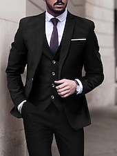 abordables Costumes formels-Costumes de mariage pour hommes Noir Vert foncé Solide Ajustement taillé 3 pièces à simple boutonnage un bouton
