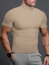 cheap Men&#039;s Casual T-shirts-Men&#039;s T Shirt Tee Top Short Sleeves Turtleneck Summer Plain Pit Strip Fashion Designer Basic Vacation Street Going out Black White Khaki Top Tee for Men