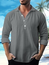 economico Vacanza-Per uomo Camicia Camicia di lino Camicia Estiva Abbigliamento da spiaggia Camicia casual Semplice Vacanza Crociera Bianco Blu Verde Cachi Manica Lunga Collo ripiegato Primavera &amp; Estate Abbigliamento