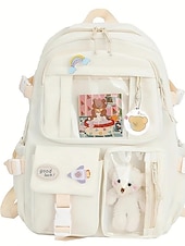 cheap Kids &amp; Teen Backpacks-Tween &amp; Teen Girls Cute Kawaii Backpack, Large Capacity Multi-Pocket School Bag with Transparent Display Pocket &amp; Plush Toy for Back to School