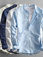 ieftine Clasic-Bărbați Cămașă cu guler bandă Cămașă popover Cămașă de vară Costum de plajă Cămașă casual Simplu Casual Zilnic Alb Albastru Închis Albastru Celest Deschis Bej Manșon Lung Guler Primavara vara