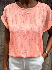 cheap Floral tee-Women&#039;s T Shirt Graphic Basic Short Sleeve Round Neck Regular Tops Daily Weekend Print Yellow Pink Blue Orange Green