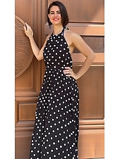 abordables Robes de vacances-robe décontractée pour femme robe swing robe à pois robe longue robe maxi robe en mousseline plissée vert noir bleu sans manches imprimé printemps été licou vacances plage tous les jours 2023 s m l xl