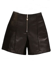 cheap Shorts-Women&#039;s Leather Pants Shorts Fashion Streetwear Short Mid Waist Plain Pocket Elastic Waist Comfy Breathability Soft Micro-elastic Vacation Party Street Black Summer Fall