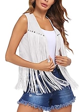 cheap Tops-Hippie Retro Vintage Tassel 1960s Hippie 1970s Disco Suede Vest 70s Fancy Dress Women 70s Outfits Women&#039;s Tassel Fringe Costume Vintage Cosplay Carnival Masquerade Holiday Sleeveless Vest Carnival