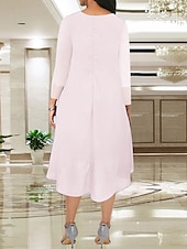 economico Con giacca-Abito da sposa A due pezzi A-Line in spiaggia madre della sposa invitata a un matrimonio elegante taglie forti scollo a gioiello lunghezza tè in chiffon pizzo manica corta giacca abiti con colore