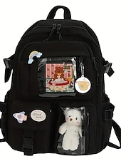 cheap Kids &amp; Teen Backpacks-Tween &amp; Teen Girls Cute Kawaii Backpack, Large Capacity Multi-Pocket School Bag with Transparent Display Pocket &amp; Plush Toy for Back to School