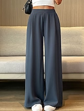 cheap Wide Leg &amp; High Waisted-Women's Dress Pants Wide Leg Maillard Trousers Full Length Pocket Baggy Micro-elastic High Waist Fashion Streetwear Work Street Black Blue M L Summer Fall
