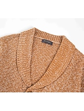 cheap Men's Cardigan Sweater-Male Cardigan Sweater Cardigan Sweater Jacket Chunky Knit Regular Buttons Solid / Plain Color Shawl Collar Clothing Apparel Fall &amp; Winter Dark Navy Brown M L XL