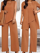 cheap Two Piece Sets-Women&#039;s Loungewear Sets 3 Pieces Pure Color Fashion Casual Comfort Street Daily Date Breathable Crew Neck Long Sleeve Pant Pocket Summer Spring