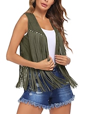 cheap Tops-Hippie Retro Vintage Tassel 1960s Hippie 1970s Disco Suede Vest 70s Fancy Dress Women 70s Outfits Women&#039;s Tassel Fringe Costume Vintage Cosplay Carnival Masquerade Holiday Sleeveless Vest Carnival