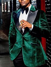 preiswerte Blazer &amp; Jacke-Herren Blazer-Jacke Smoking Modisch Brautkleider schlicht Samt Einfarbig Grün Reguläre Passform Einreiher mit zwei Knöpfen