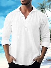 economico Vacanza-Per uomo Camicia Camicia di lino Camicia Estiva Abbigliamento da spiaggia Camicia casual Semplice Vacanza Crociera Bianco Blu Verde Cachi Manica Lunga Collo ripiegato Primavera &amp; Estate Abbigliamento