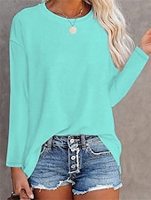 voordelige Effen t-shirt-Dames T-shirt Effen Kleur Effen Dagelijks Basic Lange mouw Ronde hals Normale tops Dagelijks Zwart Wit Blozend Roze blauw Grijs Herfst winter