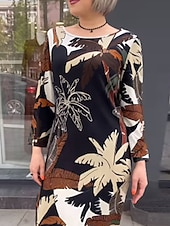 billige Blomstrete kjoler-kvinners tre delt print crew neck maxi lang kjole daglig ferie langermet sommer våren