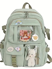 cheap Kids &amp; Teen Backpacks-Tween &amp; Teen Girls Cute Kawaii Backpack, Large Capacity Multi-Pocket School Bag with Transparent Display Pocket &amp; Plush Toy for Back to School