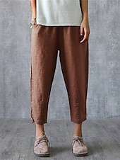 preiswerte Schlichte Hose aus Baumwollleinen-Damen Hose aus Baumwollleinen Hosen Hose Baggy-Hosen Mode Streetwear Volle Länge Mittlere Taille Einfach Tasche Elastischer Bund Baggy Atmungsaktivität Weich Außenbereich Mikroelastisch Urlaub