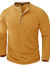 olcso Alkalmi Henley póló-Férfi Gombos póló Henley ing Tee Top Hosszú ujj Henley Nyár Sima Divat Dizájn Alap Vakáció Utca Alkalmi Fehér Sárga Piros Férfi felső póló