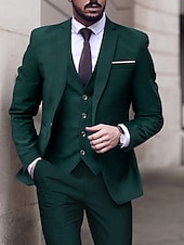abordables Costumes formels-Costumes de mariage pour hommes Noir Vert foncé Solide Ajustement taillé 3 pièces à simple boutonnage un bouton