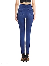 tanie Gładkie legginsy-Damskie Jeansy Spodnie Jegginsy Moda Moda miejska Pełna długość Wysoka talia Równina Kieszeń Elastyczny pas Oddychalność Na zewnątrz Wygodny Średnio elastyczny Urlop Ulica Codzienny Czarny Niebieski