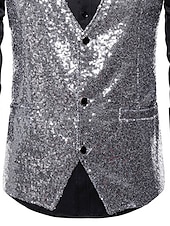 economico Costumi da Palco-Gilet classico da uomo in paillettes vestibilità su misura scollo a V monopetto a tre bottoni argento nero borgogna