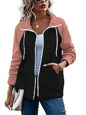 baratos Moletom esportivo com capuz-Mulheres Bloco de cor Básico Manga Longa Capuz Tops regulares Rua Casual Zip Up Bolso frontal Branco Rosa Vermelho Verde Verde Tropa Outono &amp; inverno