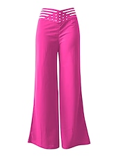 お買い得  パーティーの女性のパンツ-女性用 ワイドレッグ パンツ ファッション ストリートファッション オフィス 全長 ハイウエスト 純色 ハイカット 履き心地よい 通気性 ソフト マイクロエラスティック パーティー デイリーウェア ロビンエッグブルー ブラック ホワイト イエロー 秋 冬