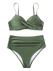 billiga Bikiniset-Dam Badkläder Bikini Shorts Baddräkt 2 st Hög midja Standkläder Grundläggande Slät Ärmlös Baddräkter