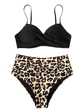 billiga Bikiniset-Dam Badkläder Bikini Shorts Baddräkt 2 st Hög midja Standkläder Grundläggande Slät Ärmlös Baddräkter