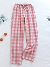 billiga Sovtoppar och underdelar till dam-dam loungewear byxor lounge byxor rutnät / pläd mode avslappnad mjuk hemgatan daglig bomull andas långbyxa resår midja höst vinter hem outfits
