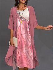 economico Abito Floreale-Abito di laurea da donna Abito midi Set di abiti Set di abiti Abito casual Stampa abito Elegante Moda Stampa floreale Manica 3/4 Collo a giro nudo Esterno Giornaliero Nero Bianco Rosa Estate Primavera