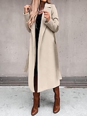 billiga Trenchcoats-Dam Kappa Arbete Gata Handla Höst Vinter Lång Täcka Normal Håller värmen Andningsfunktion Samtida Stylish Formell Jacka Långärmad Slät Med fickor Med bälte Svart Vit Gul