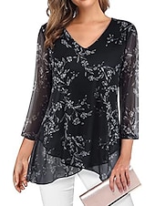 economico Top Semplici da Donna-camicetta da donna quotidiano basic stampa floreale manica lunga regular top scollo a V casual nero verde chiaro vino blu verde autunno&amp;amp; inverno