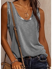 halpa Yksinkertainen tankkitoppi-Naisten toppi camisole yksinkertainen muoti hihaton U-pääntie säännöllinen malli ystävänpäivä rento hopea vaaleanpunainen beige kesä