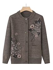 voordelige Vesten en bovenkleding-Dames Vest Trui Stijlvol Casual Zacht Bloemig Geribd Strakke ronde hals Knop Zak Lange mouw breien Buiten Feestdagen Uitgaan bordeaux Grasgroen Herfst Winter