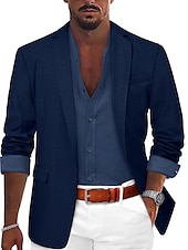 voordelige Linnen blazer-Voor heren Sportjas Linnen blazer Modieus Casual Effen Linnen blazer Leger groen Zwart blauw Getailleerd Single Breasted een knoops