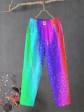 voordelige Grafische katoenen linnen broek-Dames Katoenen linnen broek broek Wijde broek Comfortabel Chino Enkellengte Middelhoge taille Kleurrijk Zak zakkerig Afdrukken Ademend Micro-elastisch Buiten Dagelijks Regenboog Regenboog Regenboog