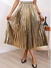 economico Gonne semplici-Per donna Altalena a dondolo Gonna lunga Medio Gonne A pieghe Metallizzato Lungo Tinta unita Scintillante Halloween Strada Per tutte le stagioni Poliestere Di tendenza Brillante Argento Nero Oro Oro