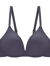 abordables Sostenes-Sujetadores inalámbricos para mujer, con doble tirante, ajustables, cobertura total, escote en V, transpirables, color puro, con gancho&amp;amp;Sujetador casual diario de nailon con escote en V, color