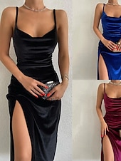 cheap Formal Dresses-Women&#039;s Evening Gown Velvet Scoop Neck Maxi Dress with Side Slit Burgundy Sophisticated Party Formal Date Night Full Size Elegant Winter Fashion Clothing Apparel