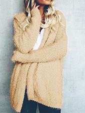 cheap Sherpa Jackets-Women&#039;s Teddy Coat Hoodie Jacket Street Daily Wear Vacation Fall Winter Regular Coat V Neck Loose Fit Warm Breathable Stylish Casual Street Style Jacket Long Sleeve Plain with Pockets White Pink Khaki