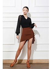 abordables Tenues de danse latine-Danse latine Jupes Couleur Pure Femme Utilisation Usage quotidien Taille haute Polyester