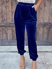 cheap Party women&#039;s Pants-Women&#039;s Sweatpants Joggers Velvet Pants Trousers Full Length  Pocket Micro-elastic High Waist Fashion Streetwear Party Dark Brown Black S M Fall &amp; Winter