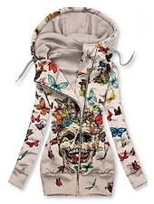 abordables Sudadera-Sudaderas de Mujer Gráfico Floral Mariposa Deportiva Básica Manga Larga Hoodie Tops Regulares Casual Calle Cremallera Ajustable Bolsillo Frontal Negro Blanco Rosa Rojo Azul Otoño  Invierno